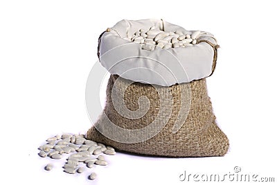 sack of long white beans Stock Photo