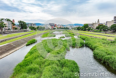 View of the Saigawa River in summer. Kanazawa city, Western Japan Stock Photo