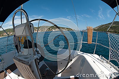 View from a sailboat helm Stock Photo