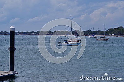 Sailboat at anchor in Pumicestone Passage Bribie Stock Photo