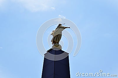 View of Nossa Senhora de Assunção at the Memorial to the Builders in front of the Cathedral Basilica of Nossa Senhora Aparecida Editorial Stock Photo