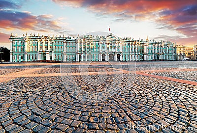 View of Saint Petersburg. Panorama of Winter Palace Square, Hermitage - Russia Stock Photo