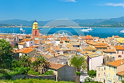 View of Saint-Tropez with sea and blue sky Stock Photo