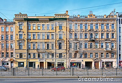 View of Salnikov former profitable house, 1904, and the former profitable house of F.F. Varganov and D.L. Vanstein, 1832 Editorial Stock Photo