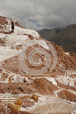 View of salt mines or ponds in Maras, Peru. They are known as Salineras in Spanish. High quality photo Editorial Stock Photo