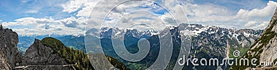 View of the Salzach Valley and the city of Tennek near the Eisriesenwelt in the Austrian Alps Stitched Panorama Stock Photo