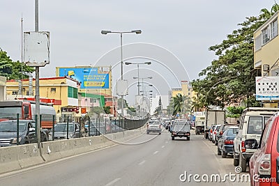 View of samba road in the city center with people, vehicles and buildings Editorial Stock Photo