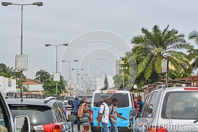 View of samba road in the city center with people, vehicles and buildings Editorial Stock Photo