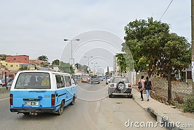 View of samba road in the city center with people, vehicles and buildings Editorial Stock Photo