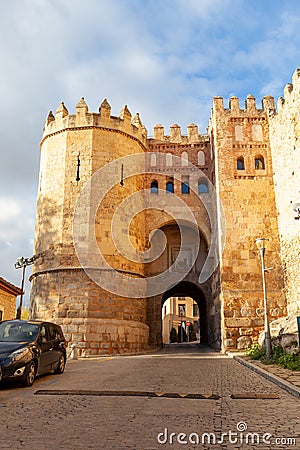 View of San Andres gate on the wall of Segovia Stock Photo