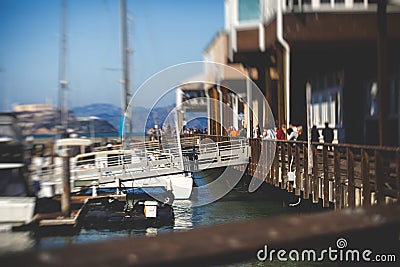 View of San Francisco historic Fisherman`s wharf, California, USA, summer sunny day Editorial Stock Photo