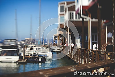 View of San Francisco historic Fisherman`s wharf, California, USA, summer sunny day Editorial Stock Photo