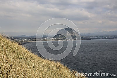 View on Sanbangsan famous volcanic mountain on Jeju Island, South Korea Stock Photo