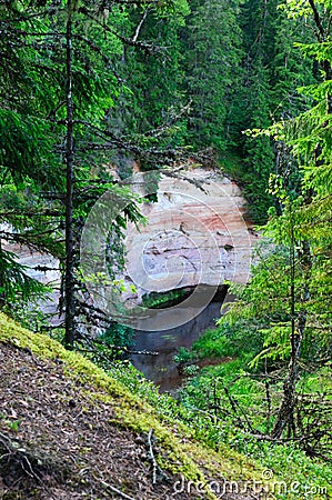 View on sandstone outcrops from hillside Stock Photo