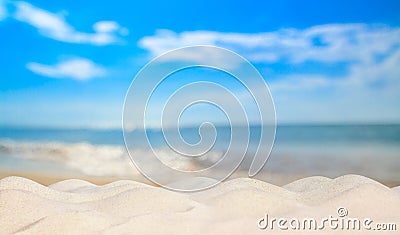 View of a sandy beach under the hot tropical sun. Beach holiday concept Stock Photo