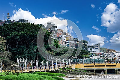 View of Santa Ana hill and the Las Penas neighborhood in Guayaquil Editorial Stock Photo