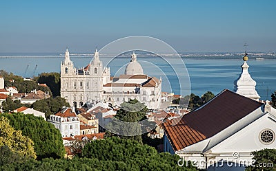 View on Sao Vicente de Fora church and red roofs on Lisbon centre Stock Photo