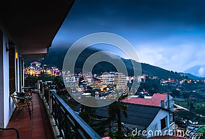 View of Sapa city from the hotel in the Evening, Sapa, Lao Cai, Editorial Stock Photo