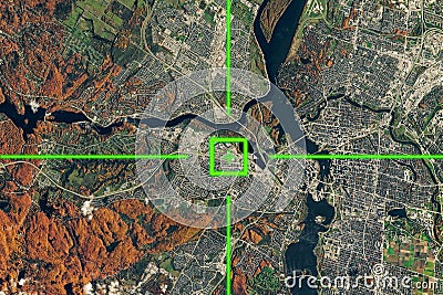 a view from satellite on the earth surface, geolocation, gps coordinates. elements of this image furnished by nasa Stock Photo