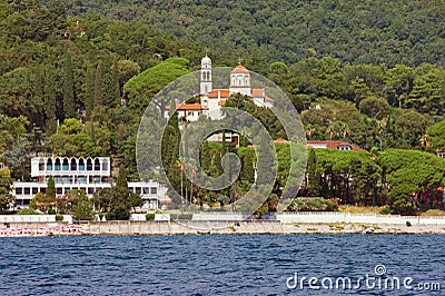 View of Savina Monastery. Herceg Novi city, Montenegro Stock Photo