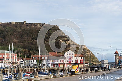 View of Scarborough Castle from Harbour Front Editorial Stock Photo