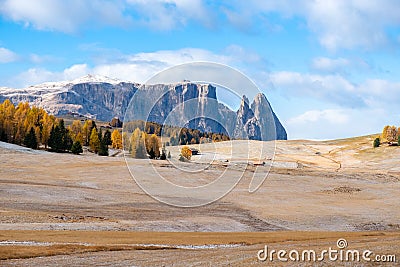 View on Schlern - Sciliar mountain and Seiser Alm Stock Photo