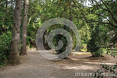 View of sculpture amidst the vegetation in the Park of Bomarzo. Stock Photo