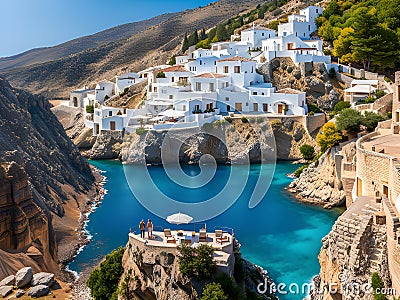 view of the sea and beautiful landscape of the island of santorini. greece Stock Photo