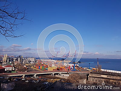 View of the sea and the port of OdessÐ°, Ukraine Editorial Stock Photo