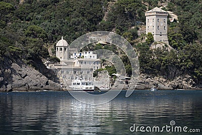 View from the sea of San Fruttuoso Abbey Stock Photo