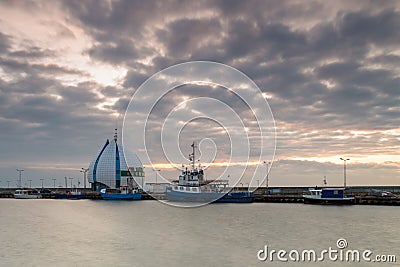 View of the seaport and breakwater, Hel, Poland. Editorial Stock Photo