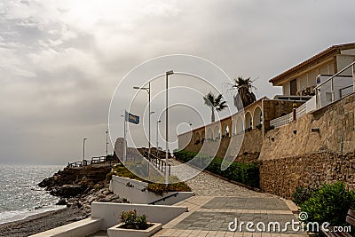 View on seashore beach and promenade from Balcon de Europa in Nerja, Spain on October 16, 2022 Editorial Stock Photo