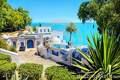 Seaside luxury resort in Sidi Bou Said. Tunisia, North Africa Stock Photo