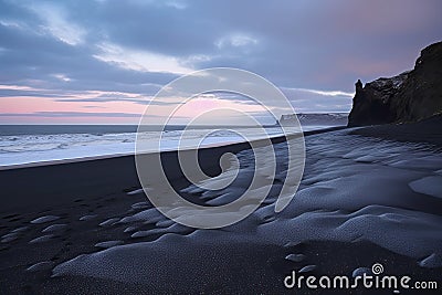 View of Seastacks in Vik, Icleand the most famous black sand beach Stock Photo