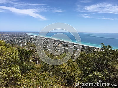 View Of the southern Mornington Peninsula and Port Phillip Bay From Seawinds Garden Stock Photo