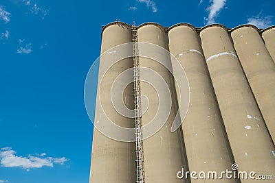 View of section of a grain elevator, an agrarian facility complex used to stockpile and store grain Stock Photo