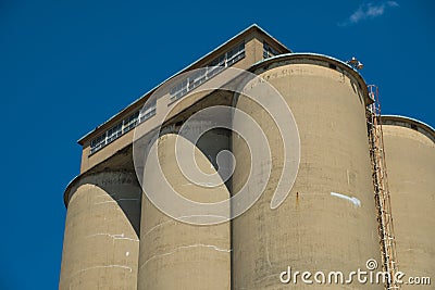 View of section of a grain elevator, an agrarian facility complex used to stockpile and store grain Stock Photo