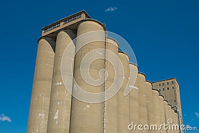 View of section of a grain elevator, an agrarian facility complex used to stockpile and store grain Stock Photo