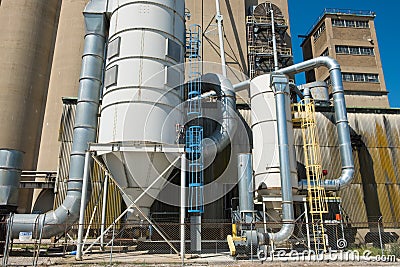 View of section of a grain elevator, an agrarian facility complex used to stockpile and store grain Stock Photo
