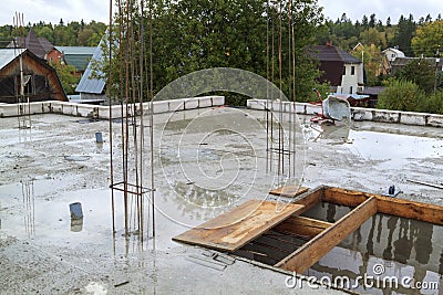 view of the seized concrete base slab between floors. Constructi Stock Photo