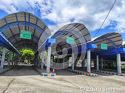 View of the Seloaji Ponorogo bus terminal, East Java, Indonesia on a sunny day. Editorial Stock Photo