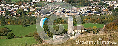 View from Selsley Common towards Ebley Stroud and with the distinctive Church of All Saints at Selsley Editorial Stock Photo