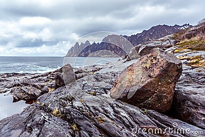 View of Senja from Tungeneset picnic Stock Photo