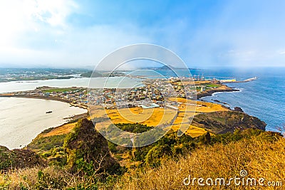 View from Seongsan Ilchulbong moutain in Jeju Island, South Korea Stock Photo