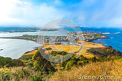 View from Seongsan Ilchulbong moutain in Jeju Island, South Korea Stock Photo