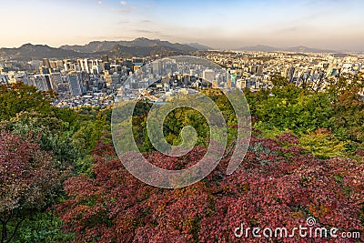 View of Seoul city from the top of Namsan Stock Photo