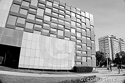 Belgrade, Serbia, multi-storey building, black and white photo Editorial Stock Photo