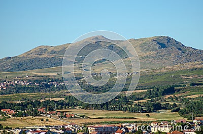 View of the Serra do Larouco from the village of Montalegre. Terra de Barroso, Northern Portugal Stock Photo
