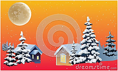 View of several home is in snow during Christmas night Vector Illustration