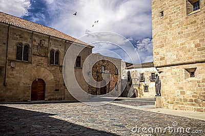 several medieval palaces from the Plaza de los Golfines in Caceres, Spain Stock Photo